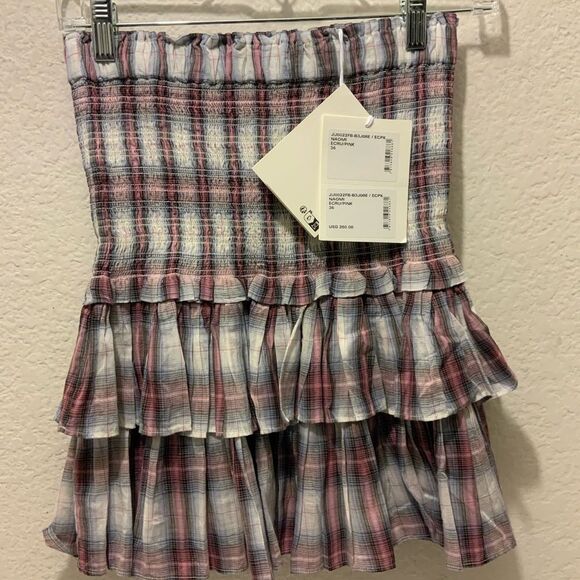 NWT Isabel Marant Naomi Mini Skirt size 36  Women's Smocked Plaid Check Printed - Picture 3 of 8